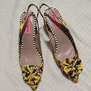 Betsey Johnson Yellow Floral Heels